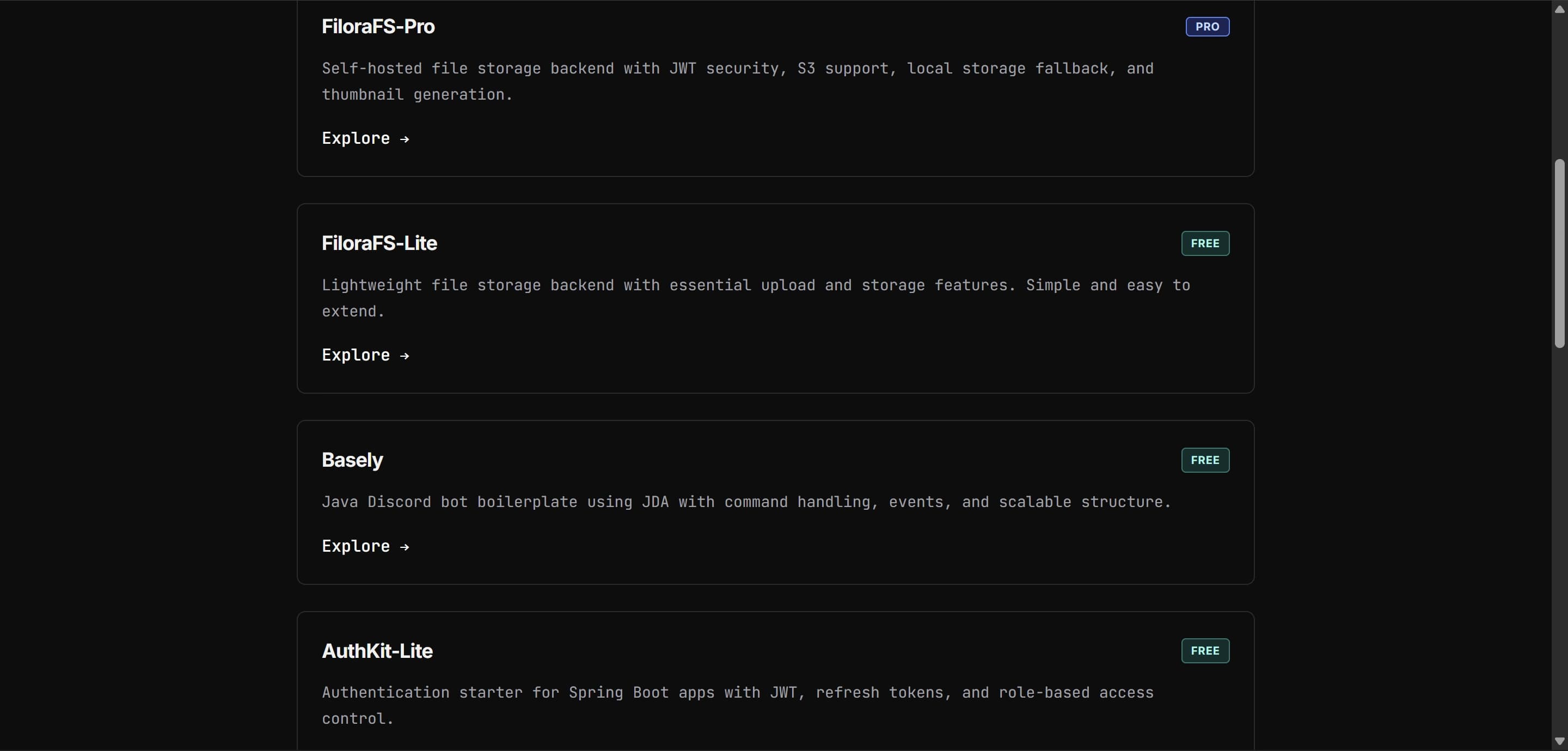 BuildBaseKit Spring Boot boilerplates listing page