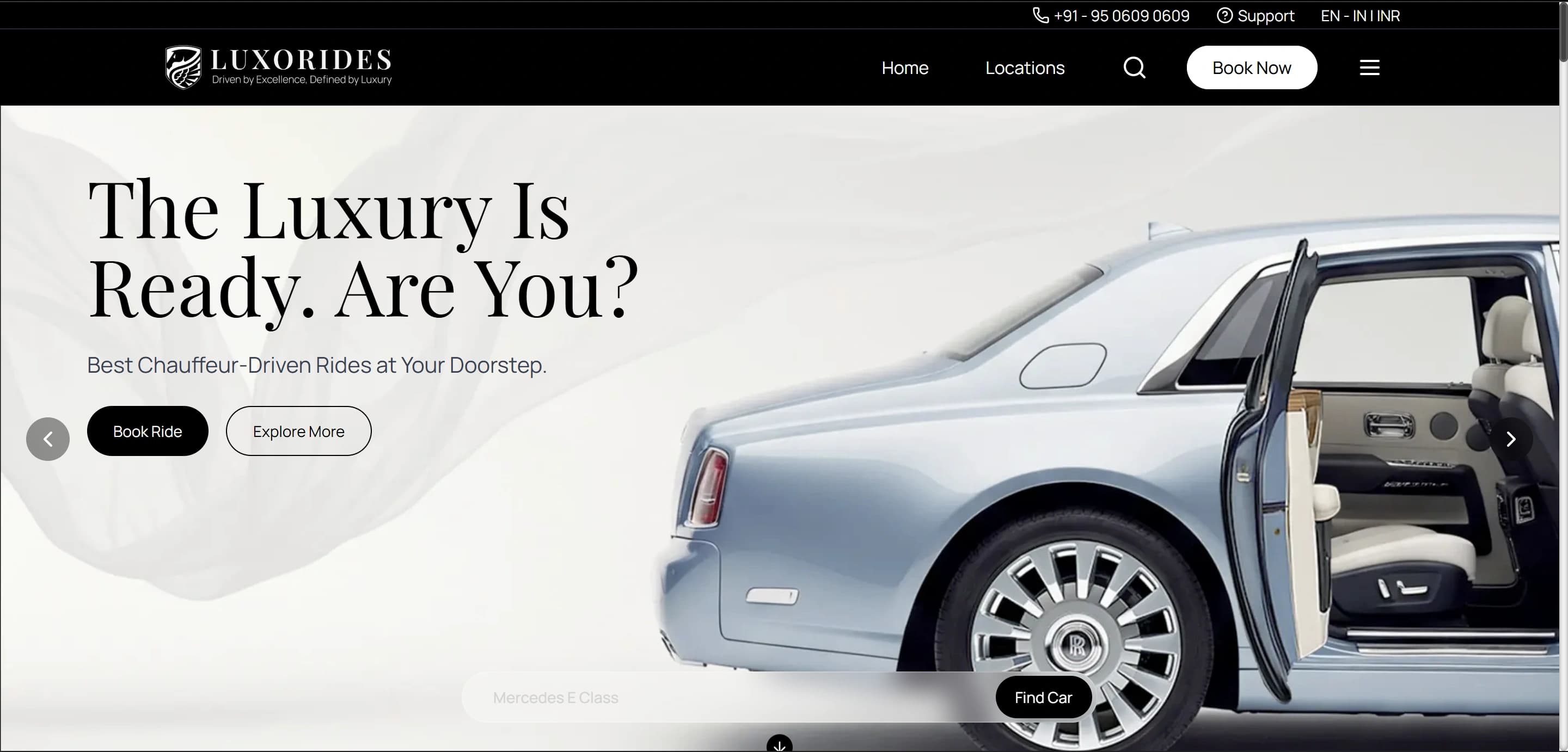 Luxorides public website homepage displayed on desktop