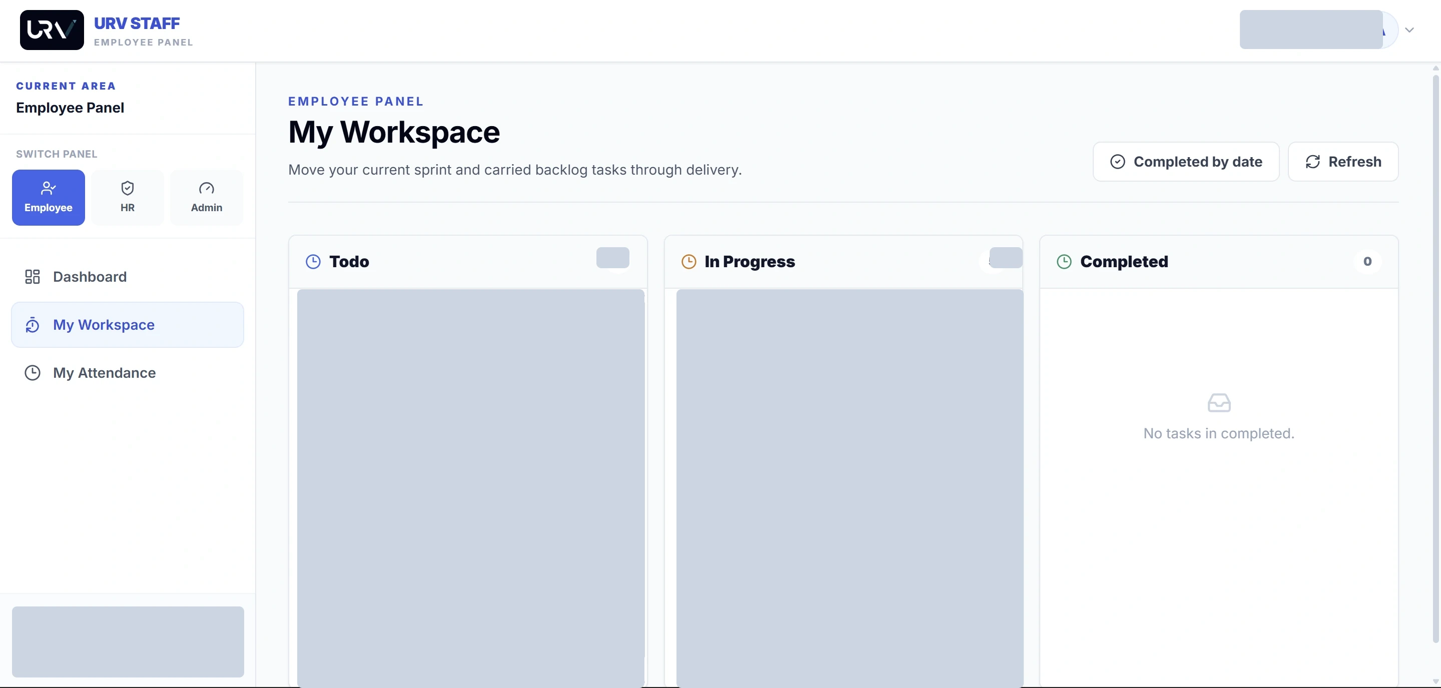 Anonymised URV Staff Portal employee workspace